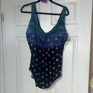 55 Elegant Blue and Green Patterned Women's swimsuit